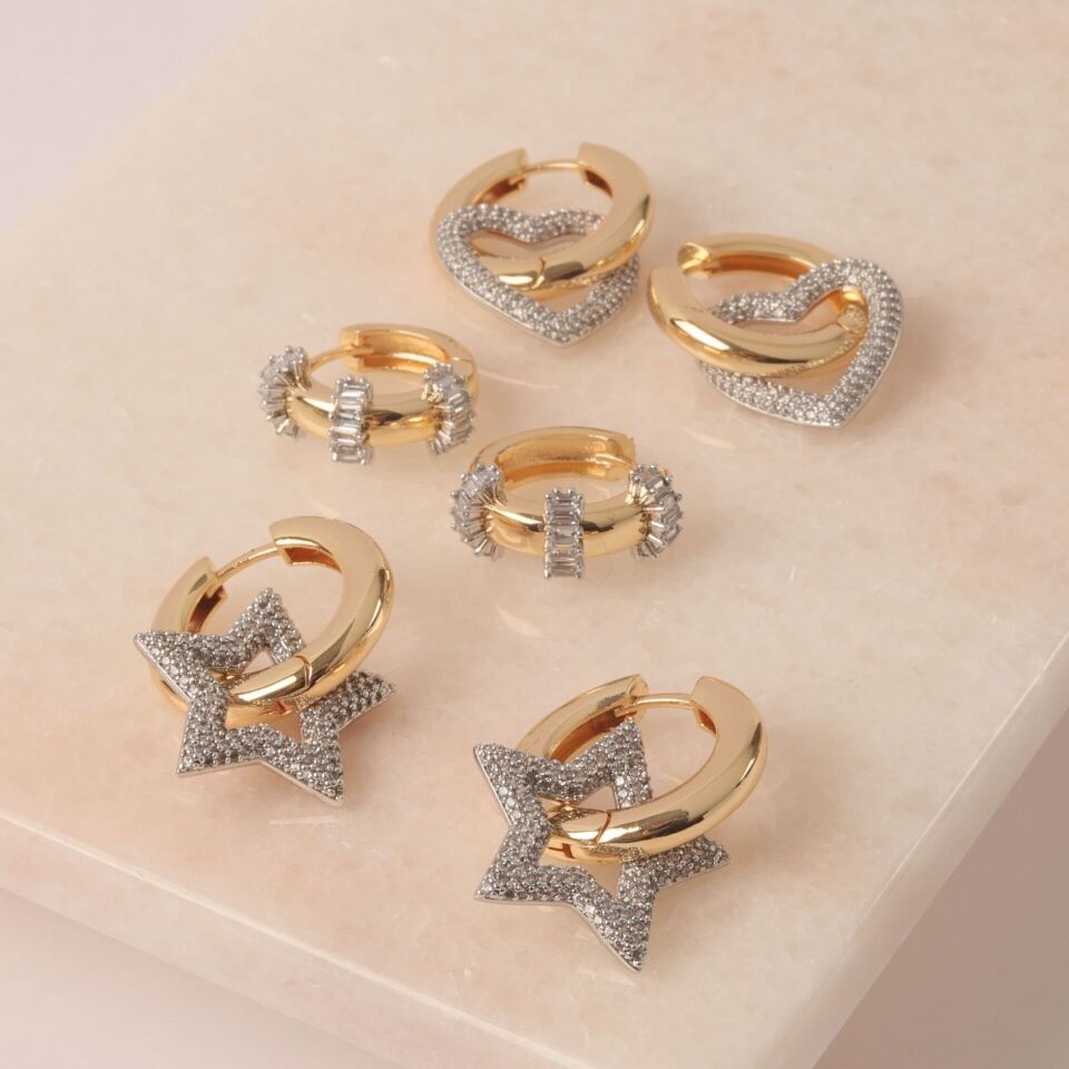 Neesa Özel Seri Gold Jag Baget Taşlı Halka KüpeGold