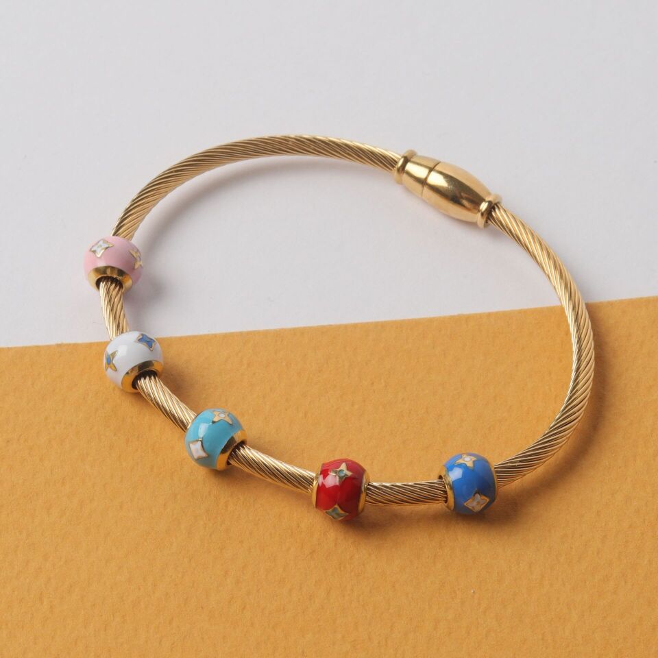 Neesa Çelik Çok Renkli Kelepçe Bileklik Gold Çap:6cmGold