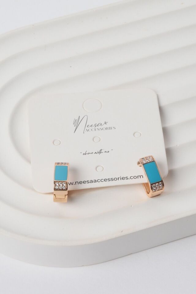 Neesa VIP Dikdörtgen Askı Küpe Kırmızı Açık Mavi