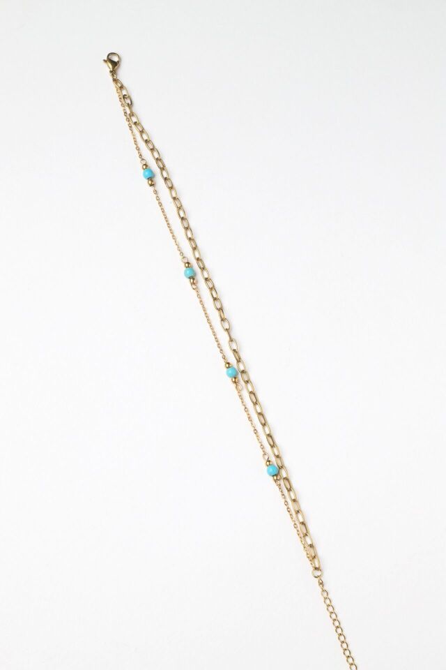 Neesa Çelik Çift Zincir Mavi Mineli HalhalSilver Gold