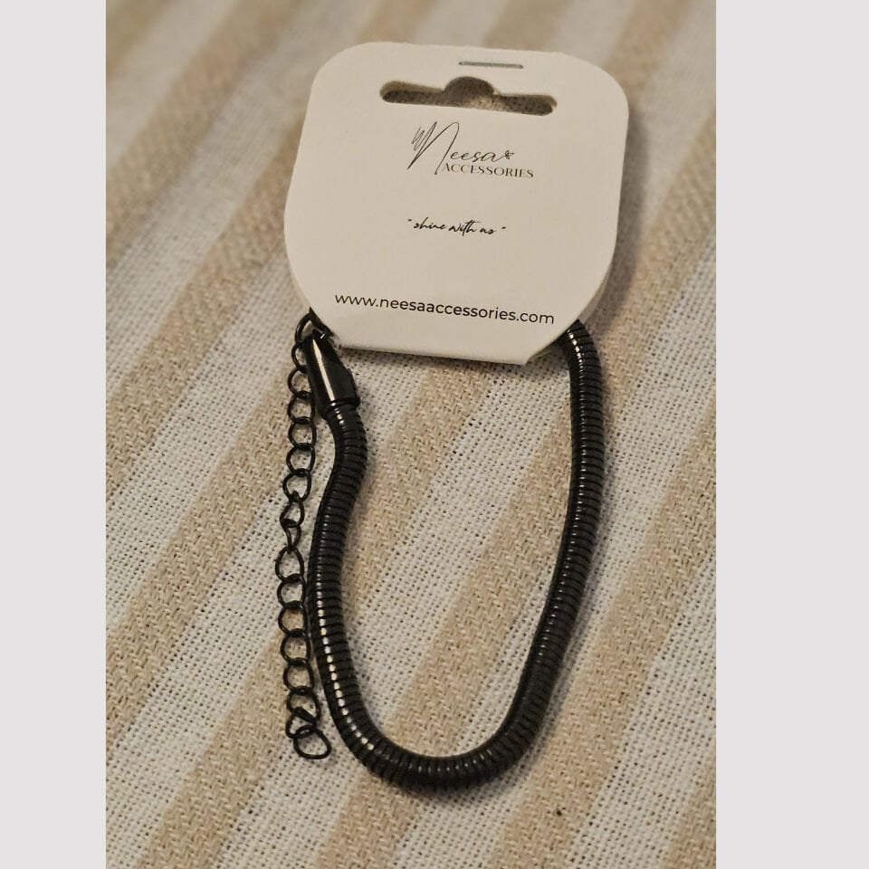 Neesa Çelik Yuvarlak Yılan Derisi Unisex Zincir Siyah 18+5,5