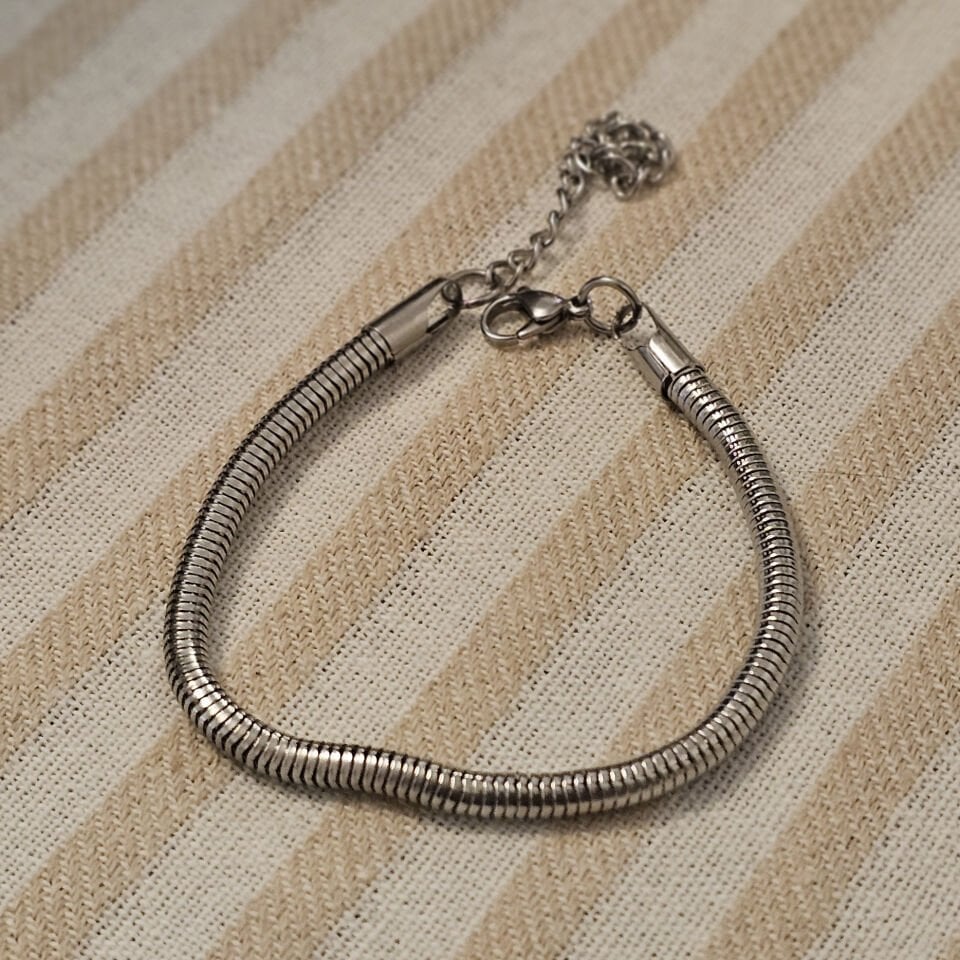 Neesa Çelik Yuvarlak Yılan Derisi Unisex Zincir Silver 18+5,5