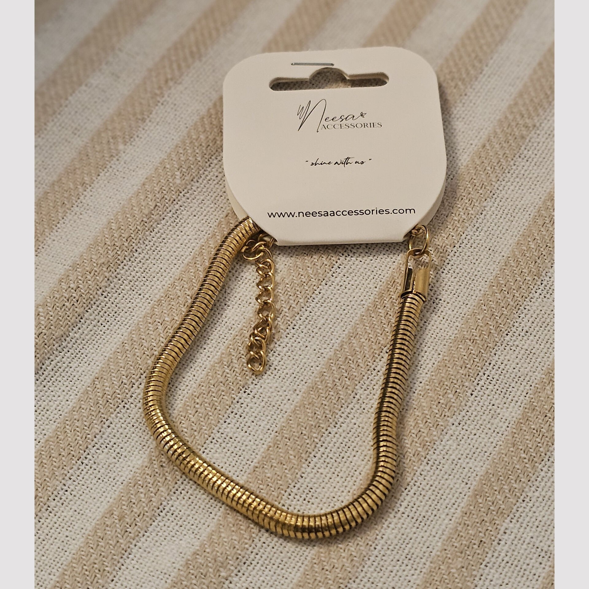 Neesa Çelik Yuvarlak Yılan Derisi Unisex Zincir Gold 18+5,5