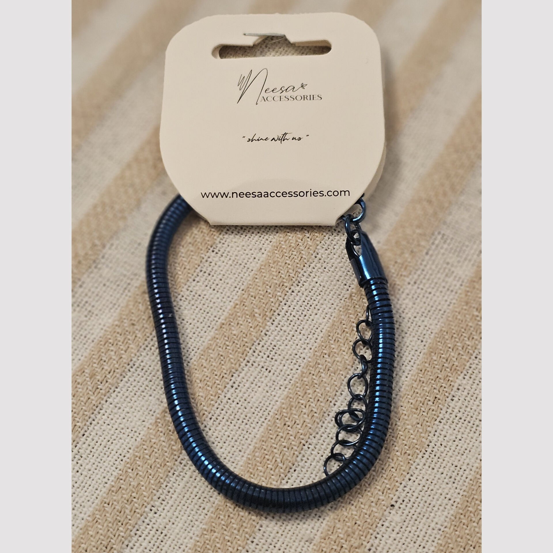 Neesa Çelik Yuvarlak Yılan Derisi Unisex Zincir Lacivert 18+5,5