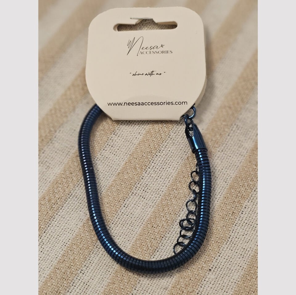 Neesa Çelik Yuvarlak Yılan Derisi Unisex Zincir Lacivert 18+5,5