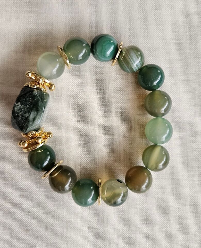 Neesa El İşçiliği Doğal Taş Yeşil Bileklik