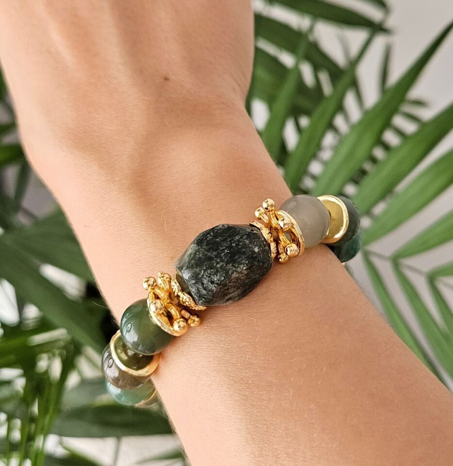 Neesa El İşçiliği Doğal Taş Yeşil Bileklik