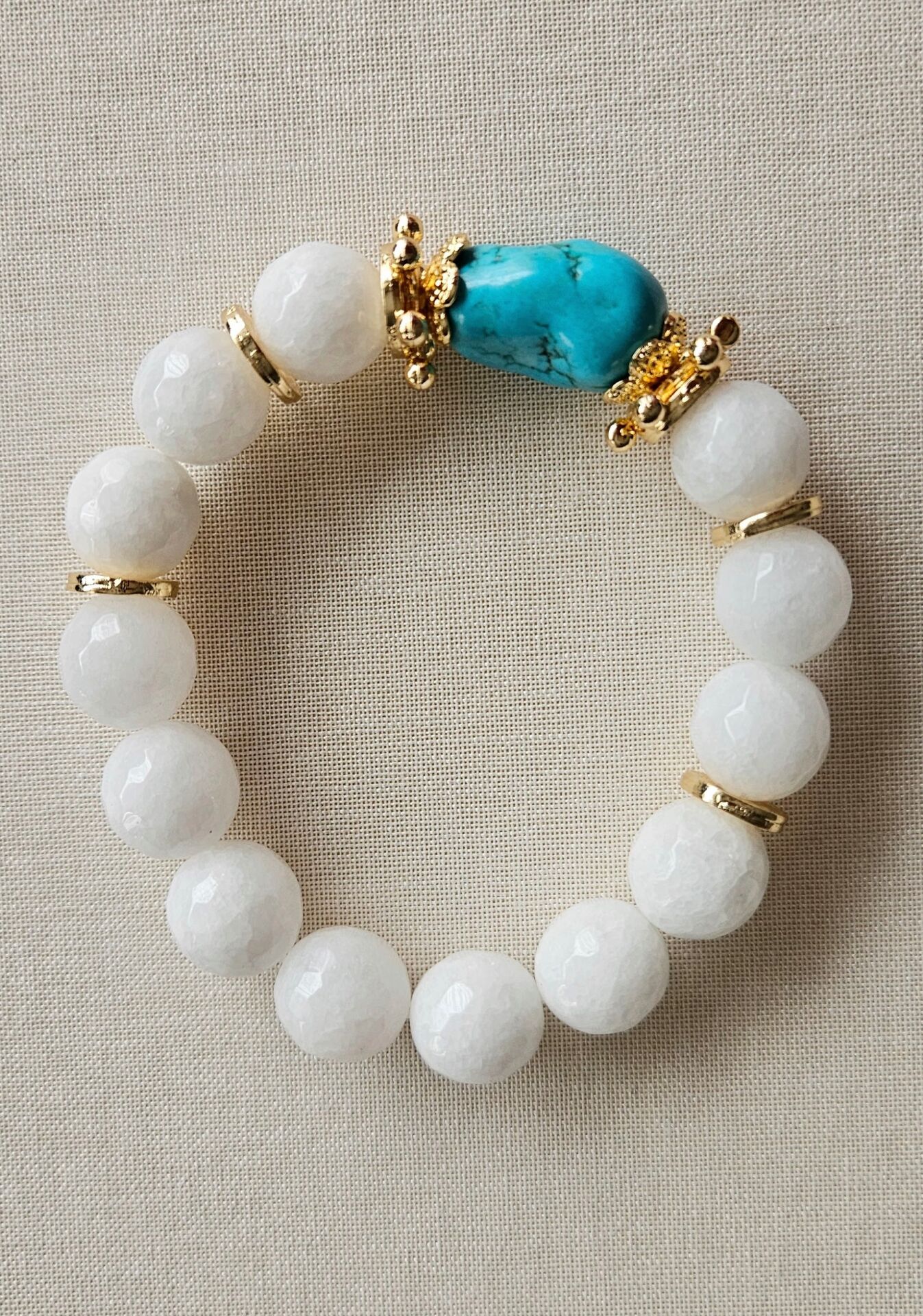 Neesa El İşçiliği Doğal Taş Beyaz Turkuaz Bileklik