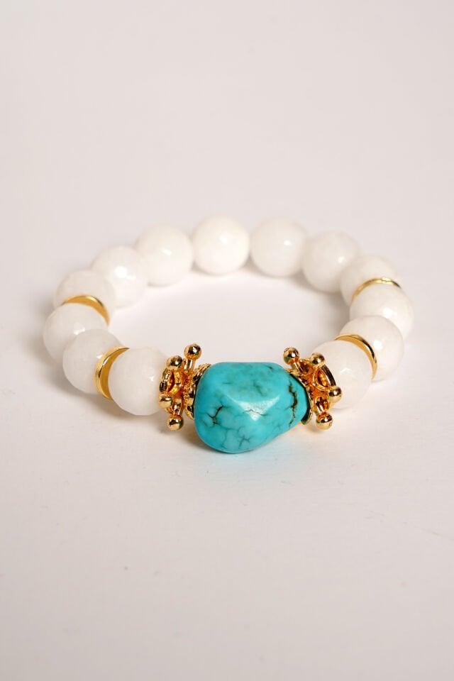 Neesa El İşçiliği Doğal Taş Beyaz Turkuaz Bileklik