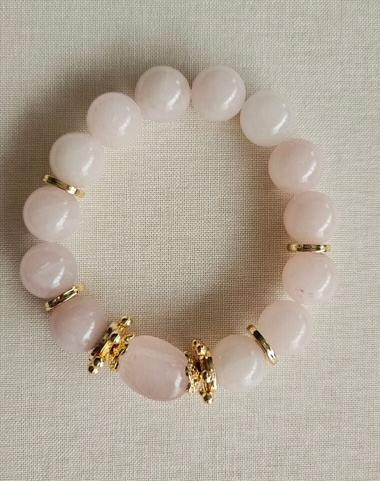 Neesa El İşçiliği Doğal Taş Pembe Kuvars Bileklik