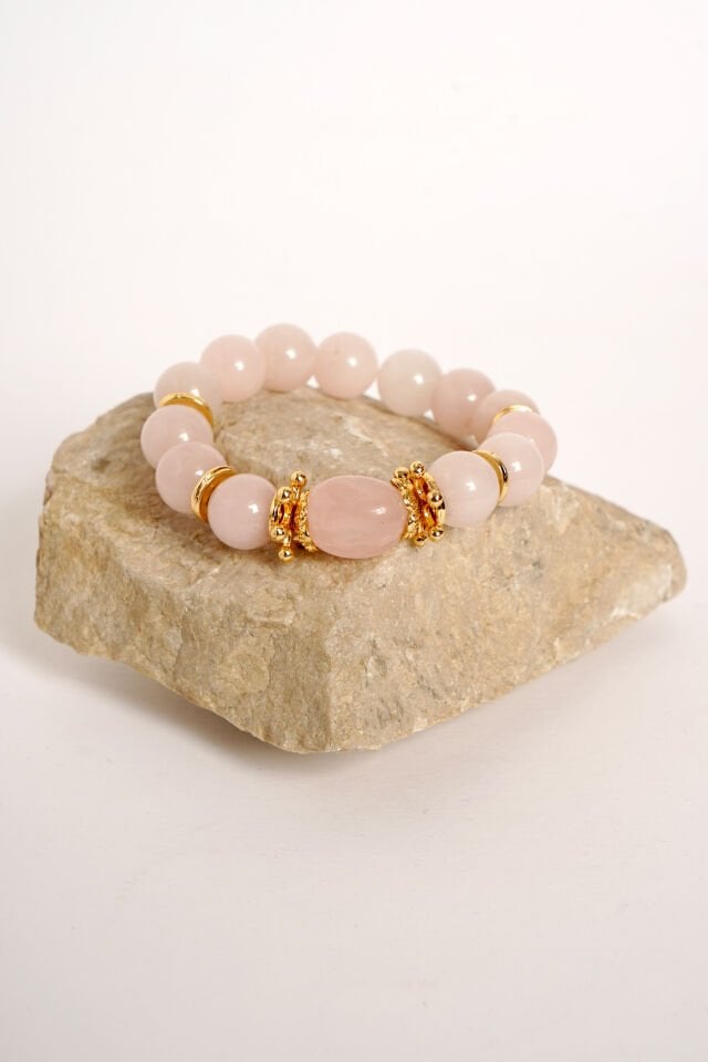Neesa El İşçiliği Doğal Taş Pembe Kuvars Bileklik