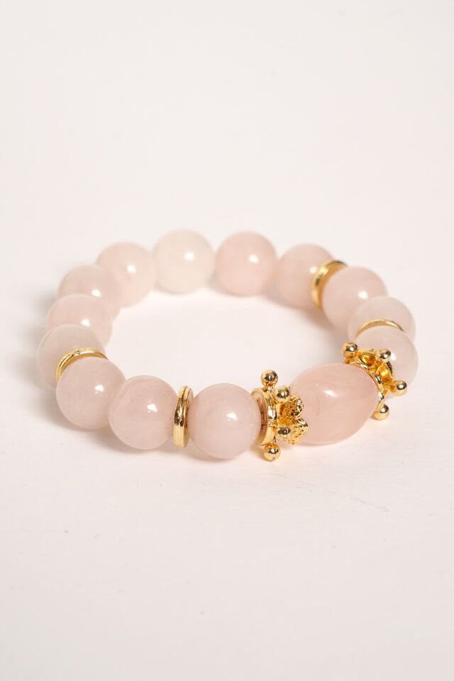 Neesa El İşçiliği Doğal Taş Pembe Kuvars Bileklik