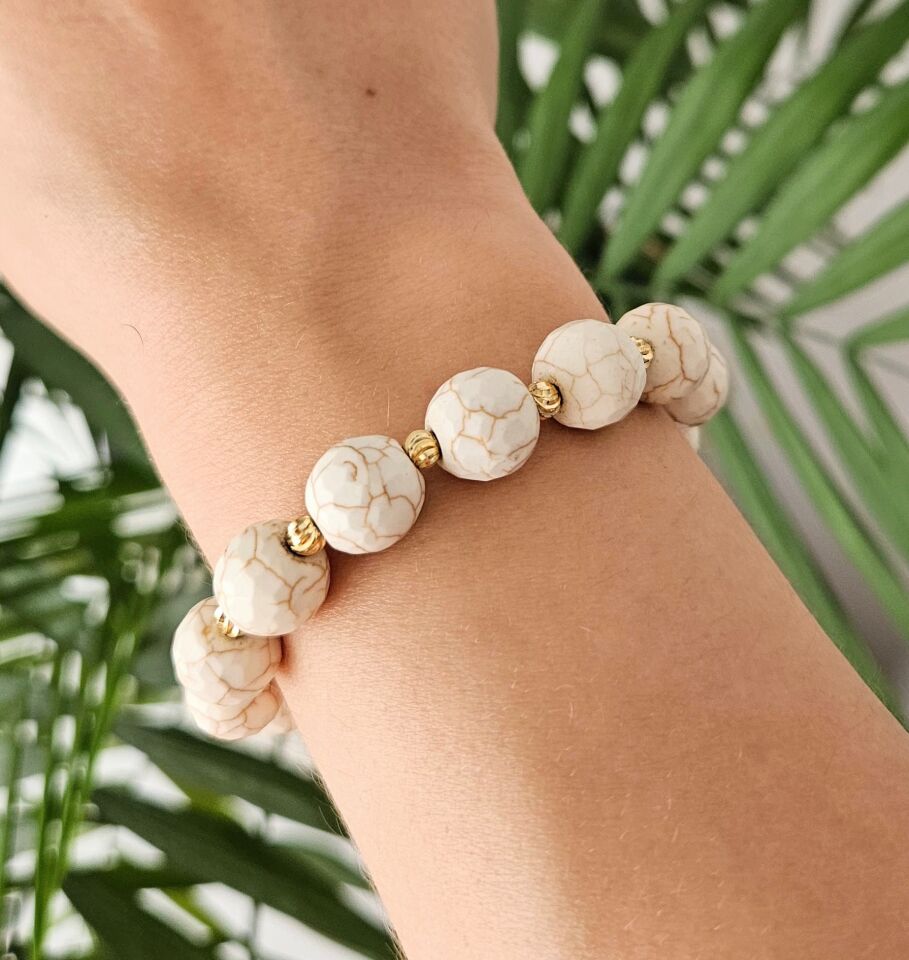 Neesa El İşçiliği Doğal Taş Ekru Bileklik