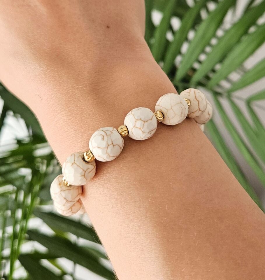 Neesa El İşçiliği Havlit Doğal Taş Ekru Bileklik