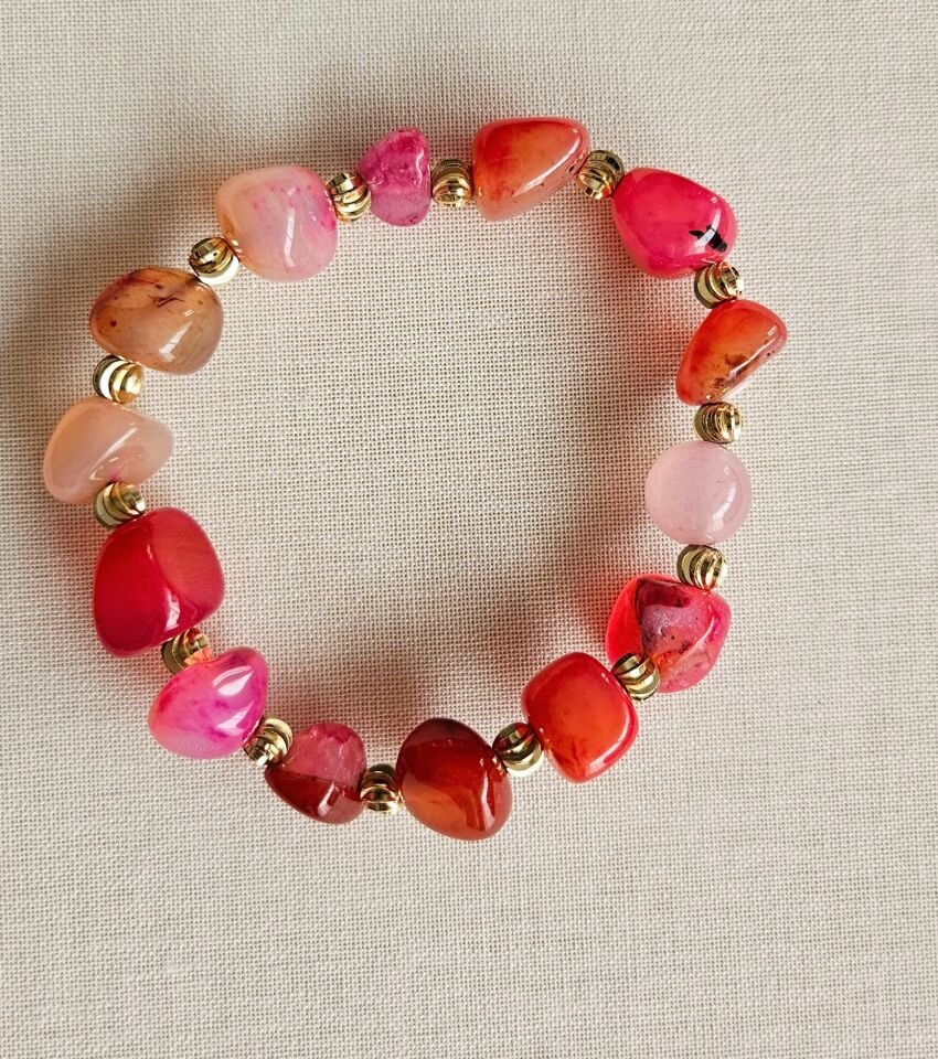 Neesa El İşçiliği Doğal Akik Taşı Kırmızı Bileklik