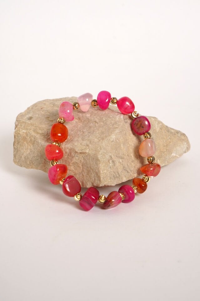 Neesa El İşçiliği Doğal Akik Taşı Kırmızı Bileklik