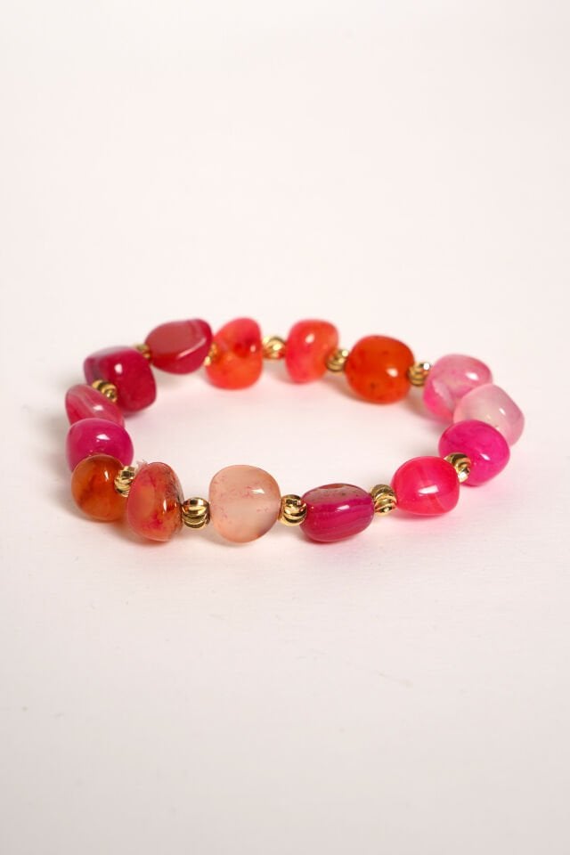 Neesa El İşçiliği Doğal Akik Taşı Kırmızı Bileklik