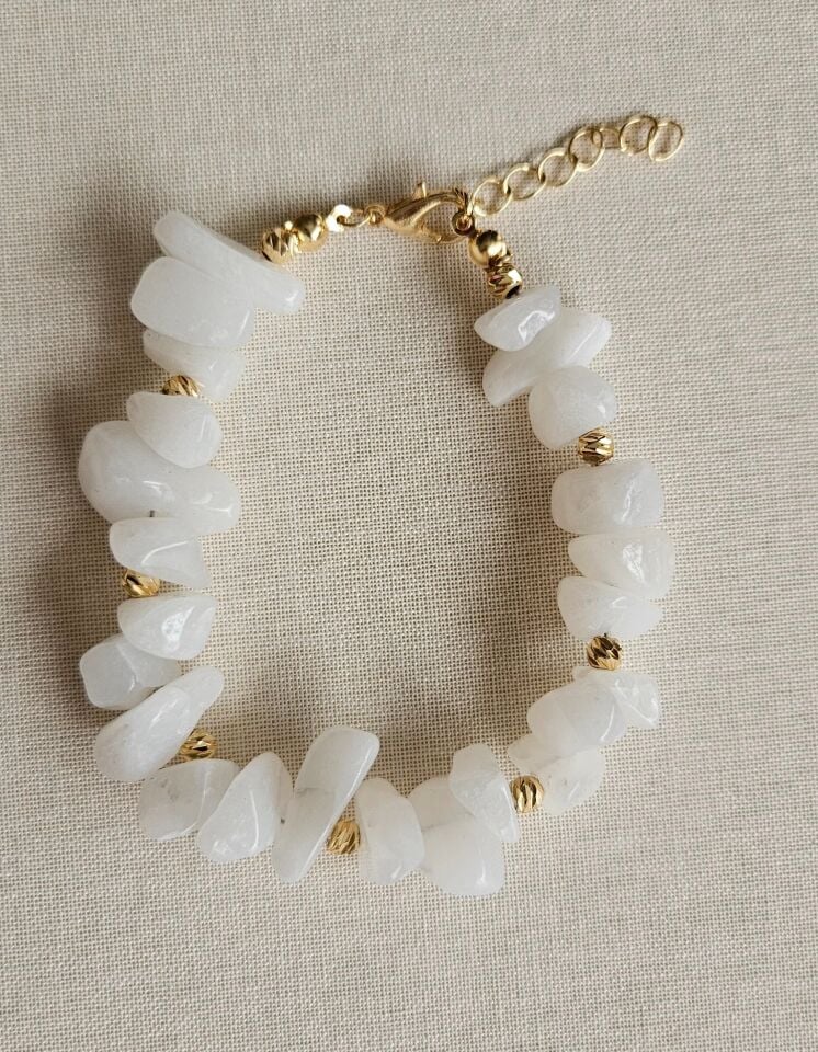 Neesa El İşçiliği Doğal Beyaz Ay Taşı Bileklik