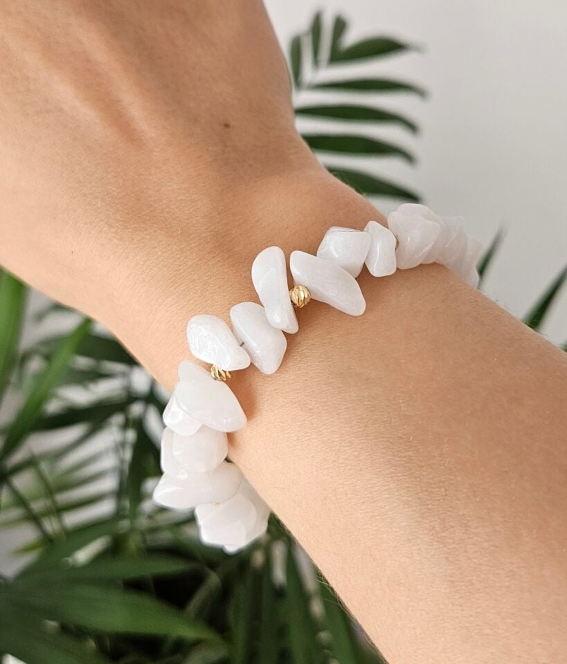 Neesa El İşçiliği Doğal Beyaz Ay Taşı Bileklik