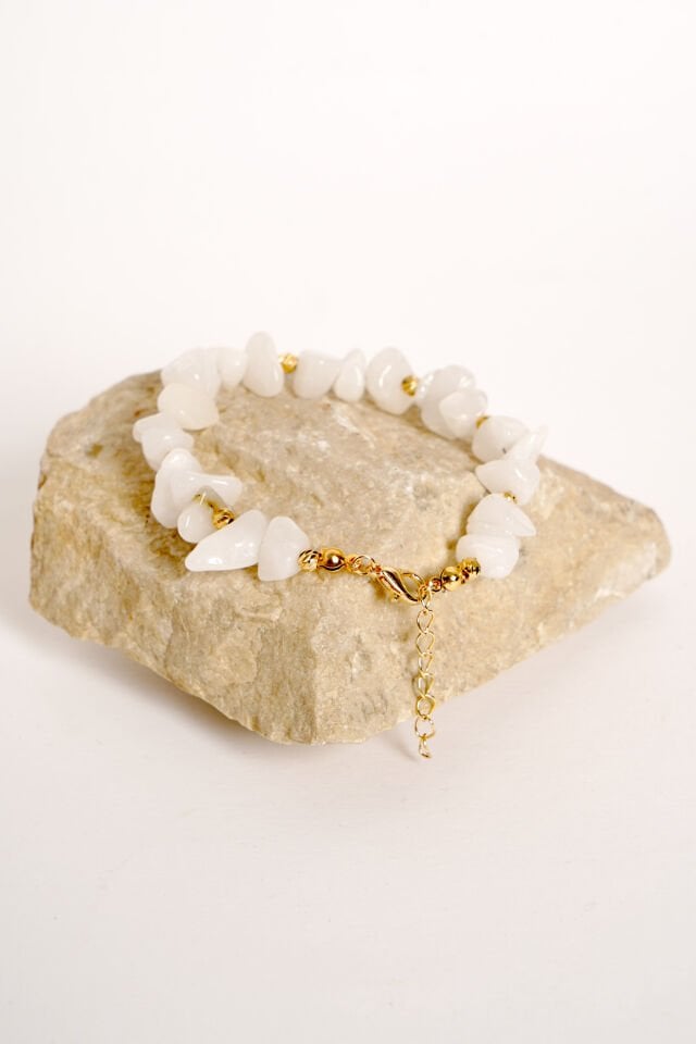 Neesa El İşçiliği Doğal Beyaz Ay Taşı Bileklik