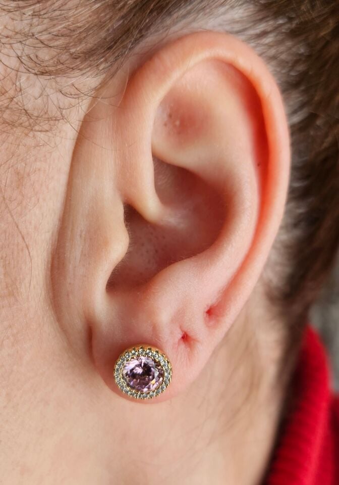 Neesa Marka Model Vip Pembe Zirkon Taşlı Küpe