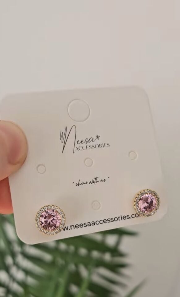 Neesa Marka Model Vip Pembe Zirkon Taşlı Küpe