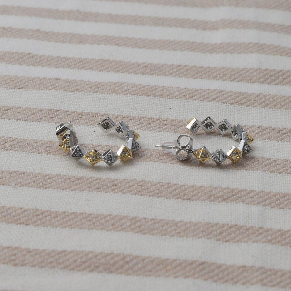 Neesa VIP Sıralı Üçgen Halka Küpe 1.7 CmSilver-Gold