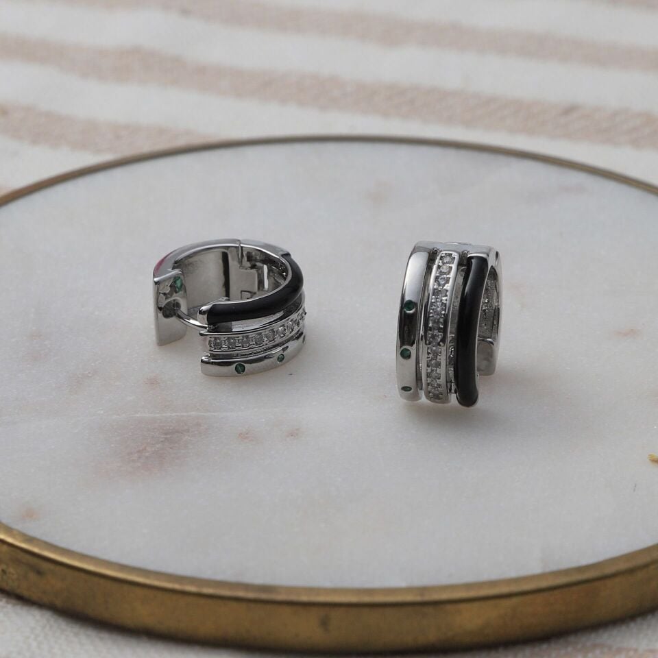 Neesa VIP Silver Zirkon Taşlı Halka Küpe 1.5 CmSiyah