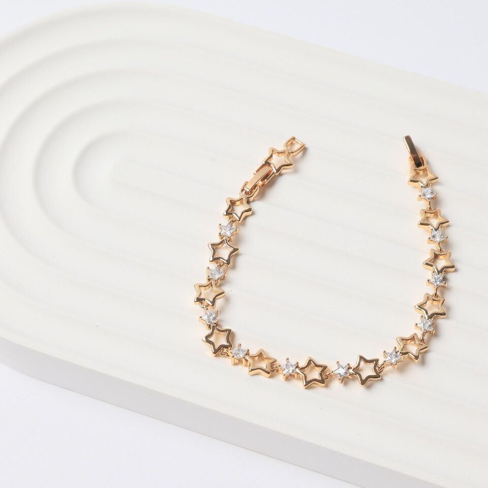 Neesa VIP Yıldız Bileklik Zirkon Taşlı 19cm GoldGold