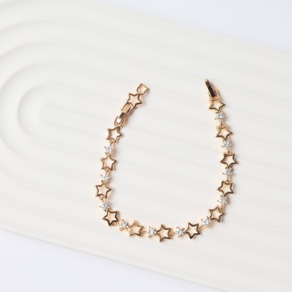 Neesa VIP Yıldız Bileklik Zirkon Taşlı 19cm GoldGold