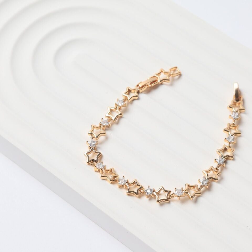 Neesa VIP Yıldız Bileklik Zirkon Taşlı 19cm GoldGold