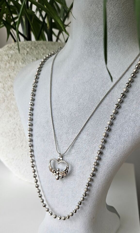 Neesa Vip Silver Melek Figürlü Kalp Kolye