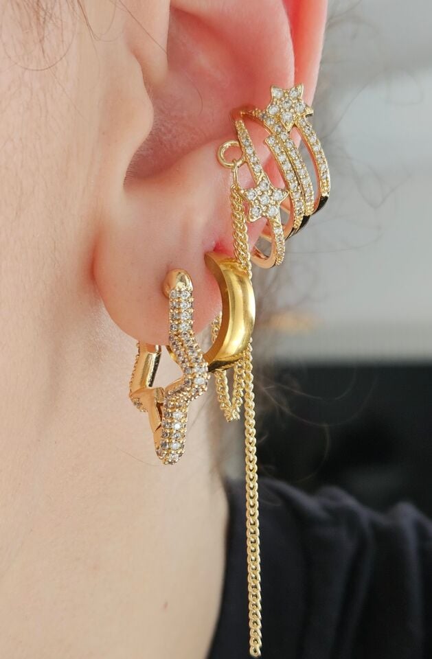 Neesa Gold Yıldız Kıkırdak Küpe