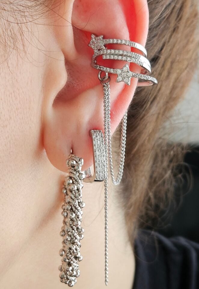 Neesa Silver Yıldız Kıkırdak Küpe