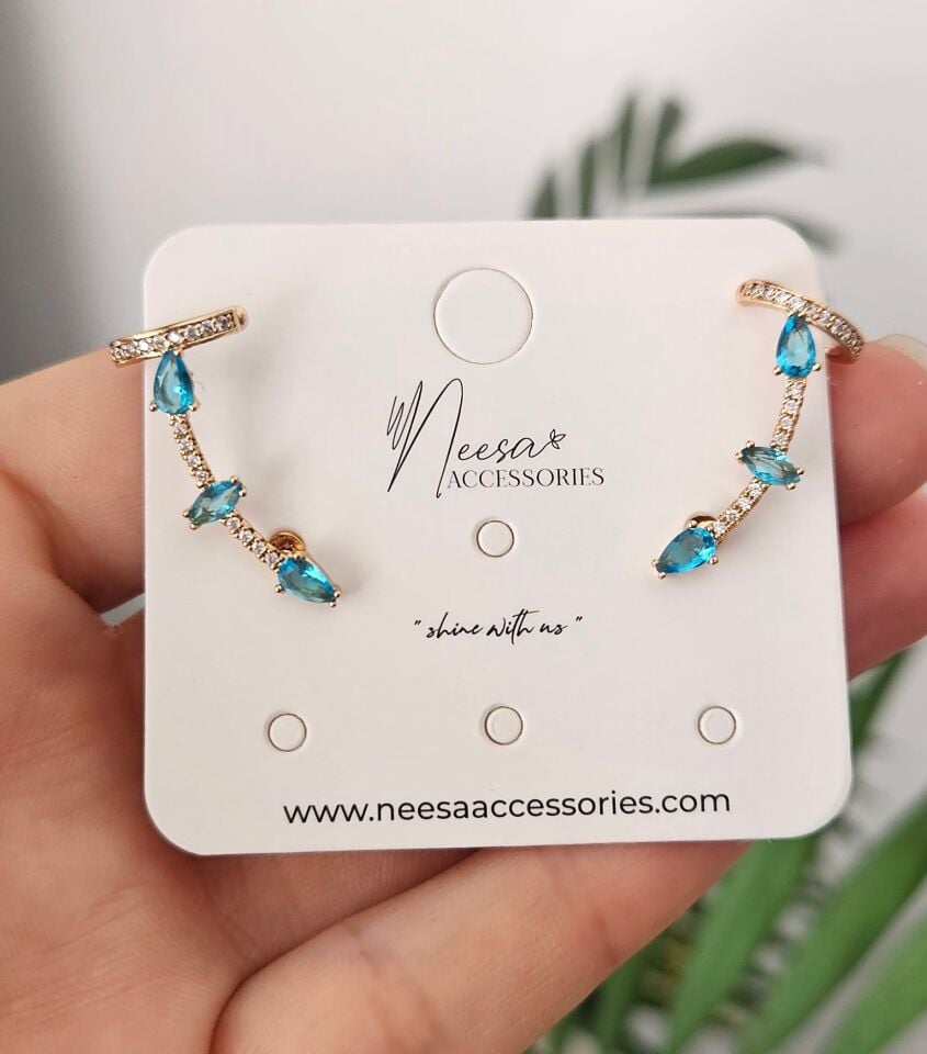 Neesa Vip Gold Mavi Küpe