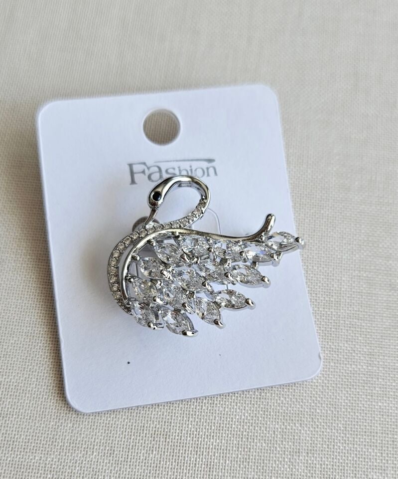 Neesa Kuğu Model Taşlı Silver Broş