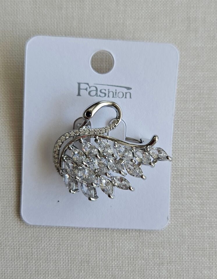 Neesa Kuğu Model Taşlı Silver Broş