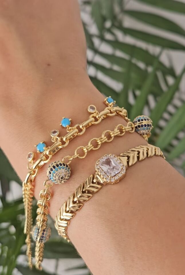 Neesa Özel Seri Mavi Mineli Gold Bileklik