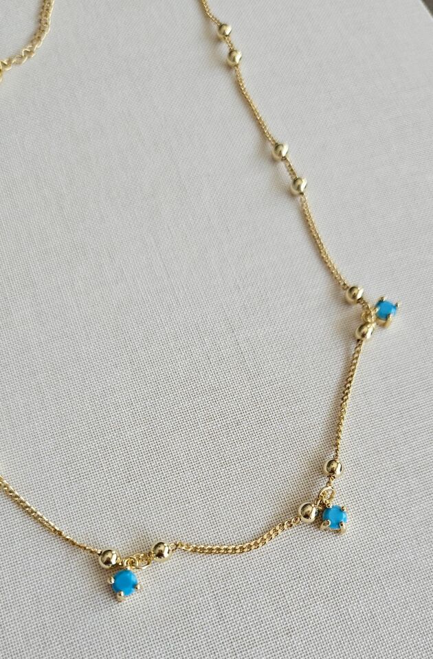 Neesa Özel Seri Mavi Gold Topçuk Kolye