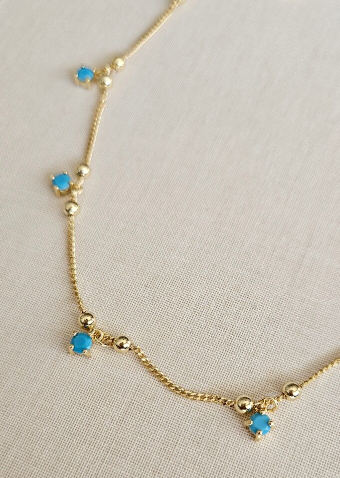 Neesa Özel Seri Mavi Gold Topçuk Kolye