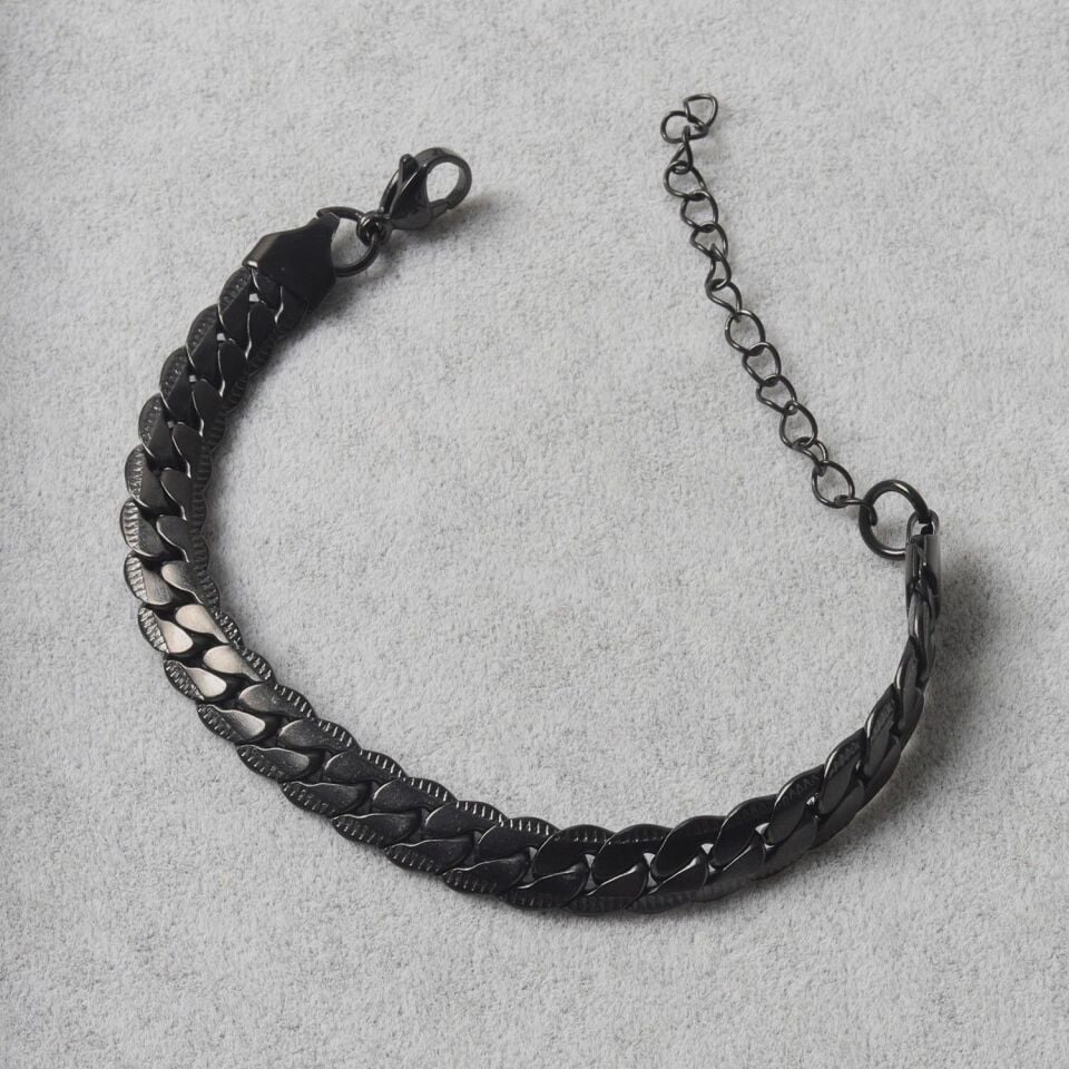 Neesa Çelik Yassı Zincir Bileklik 18cm+5cmSiyah