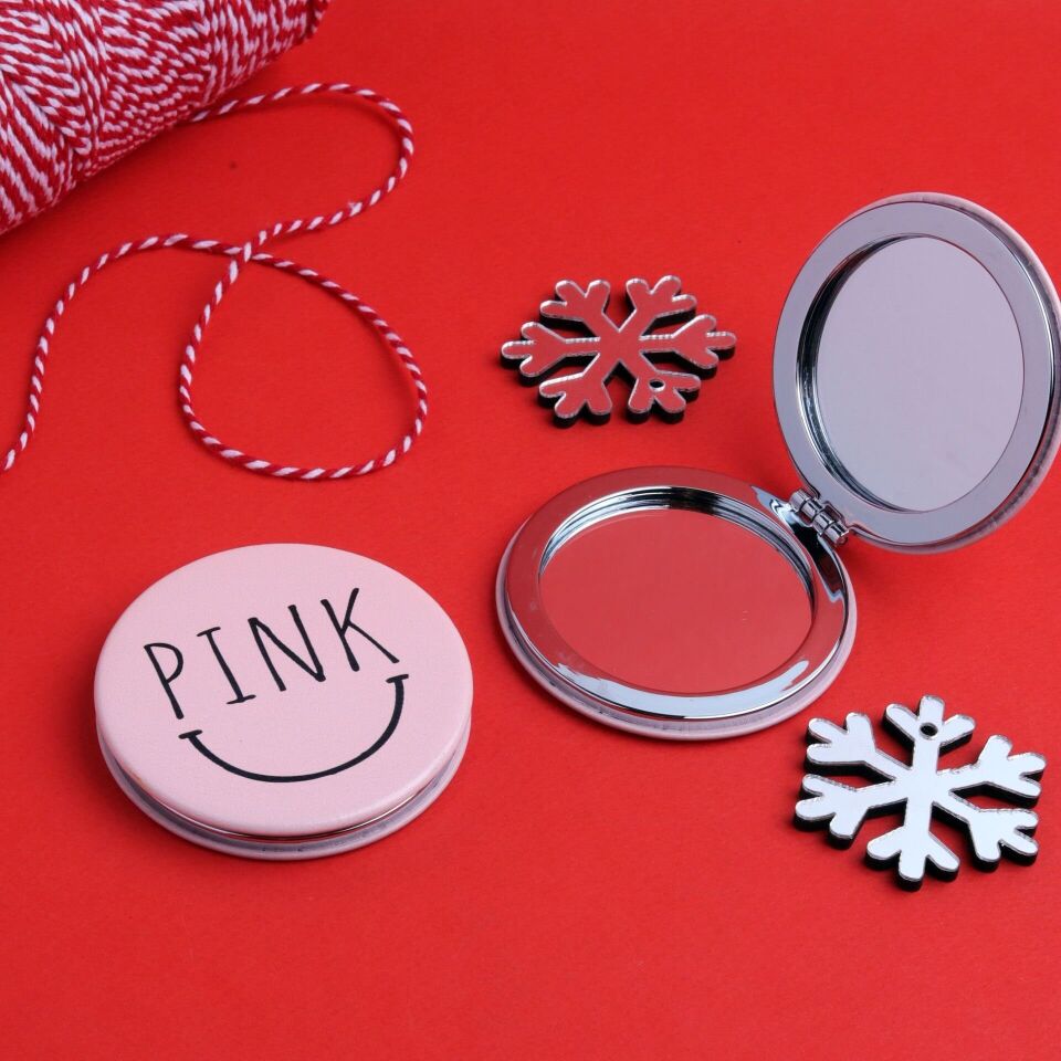 Neesa Renkli Gülen Surat Cep Avuçiçi Aynası 6cmPembe