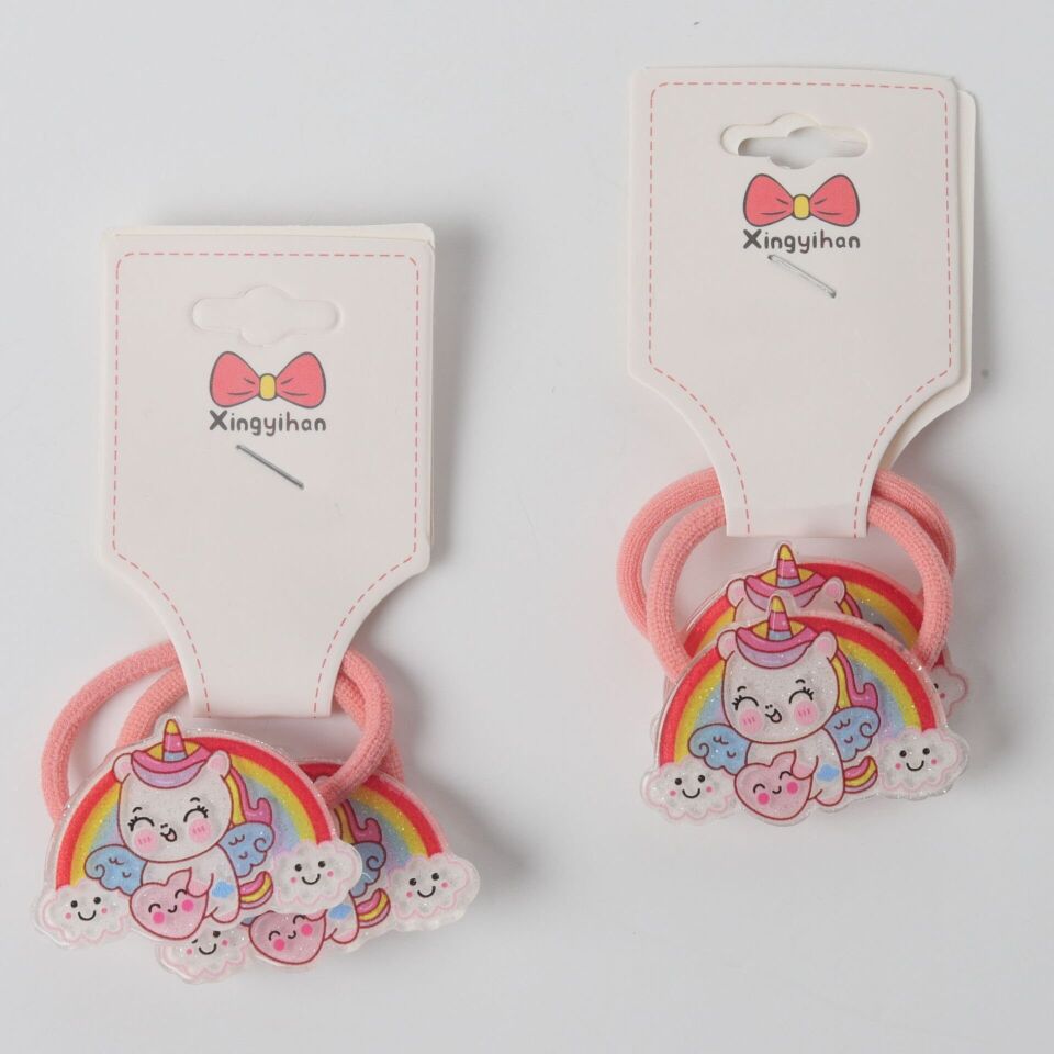 Neesa 4'lü Unicorn Detaylı Lastikli Toka Pembe