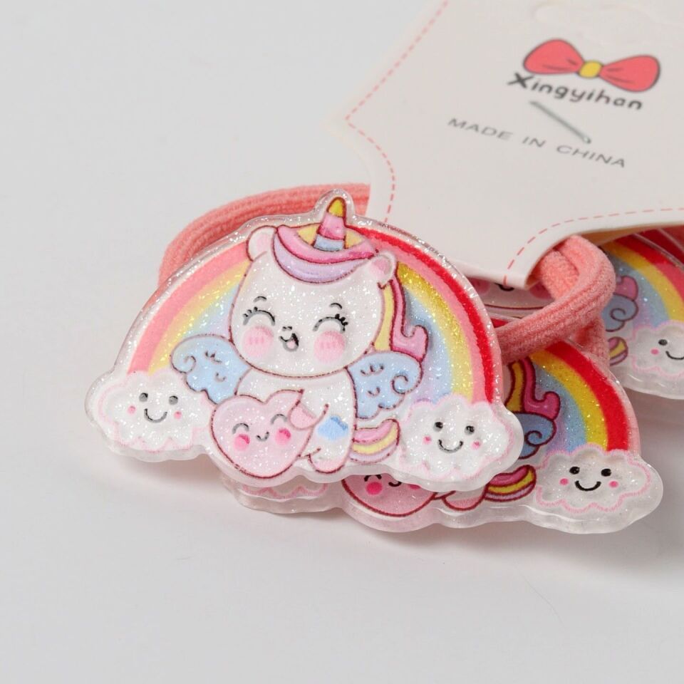 Neesa 4'lü Unicorn Detaylı Lastikli Toka Pembe