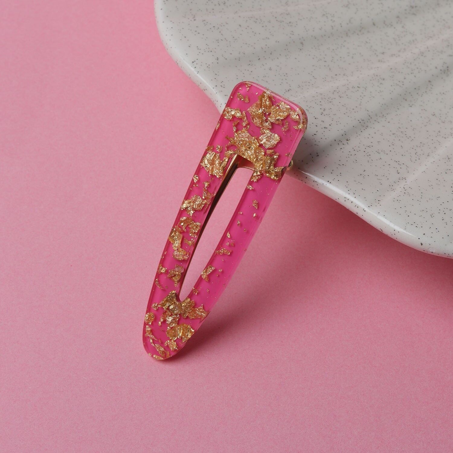 Neesa Altın Varaklı Akrilik Pens Toka  Fuşya