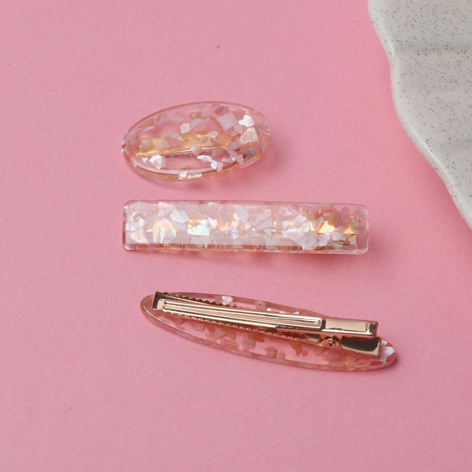 Neesa 3'lü Akrilik Pens Toka  Pembe