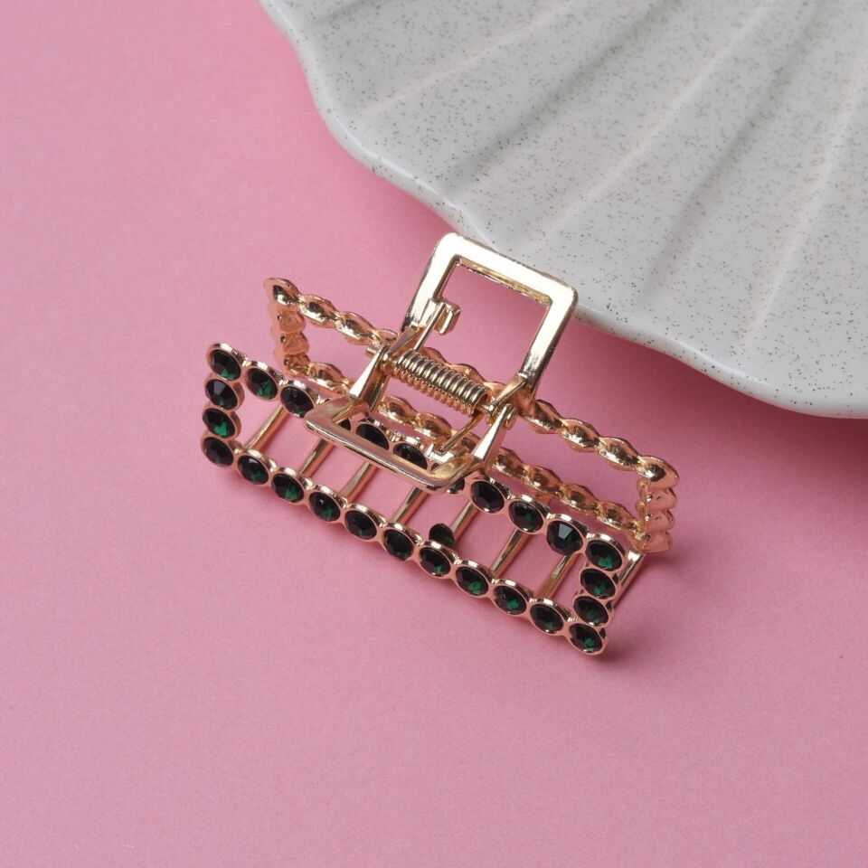 Neesa Taşlı Mandal Gold TokaSiyah