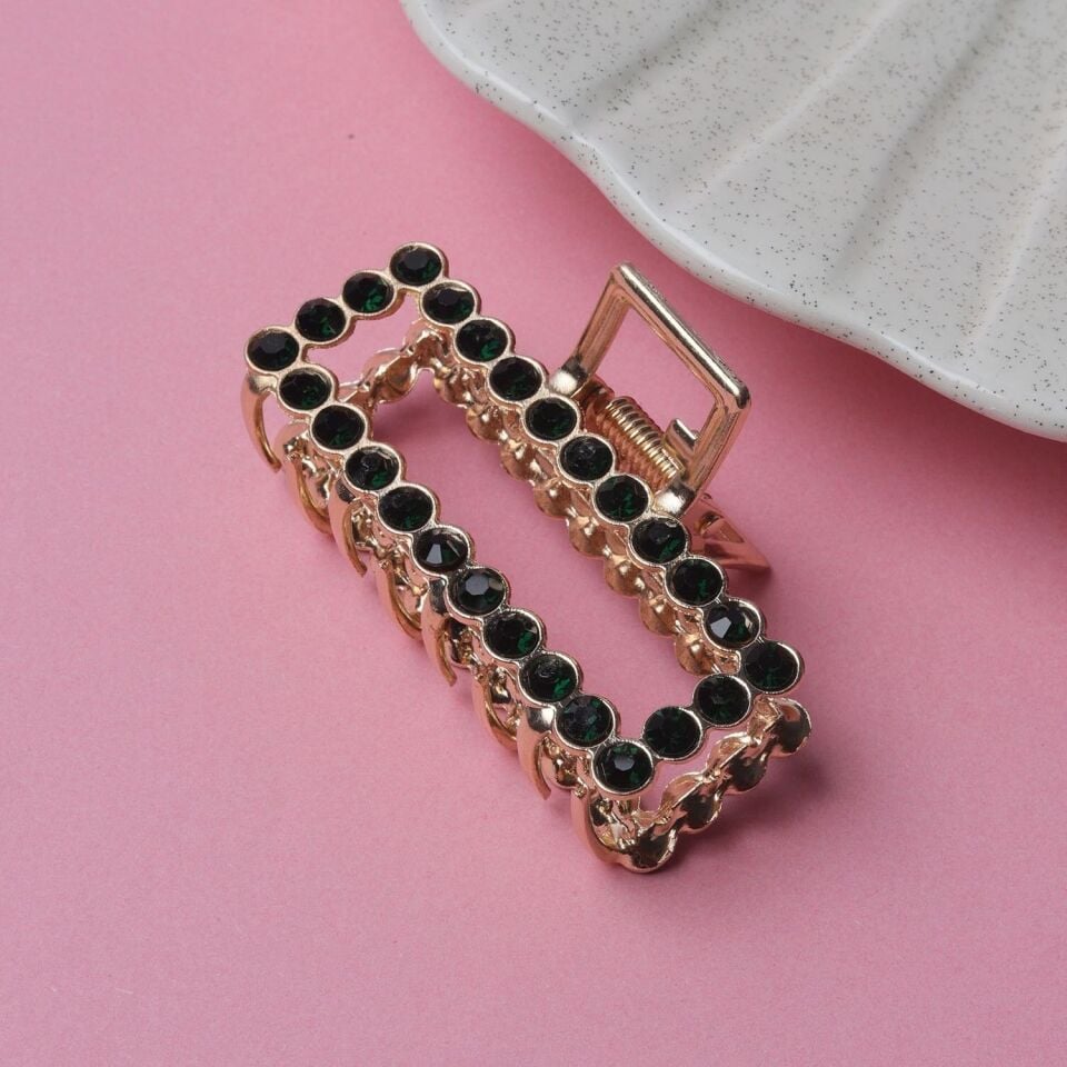 Neesa Taşlı Mandal Gold TokaSiyah