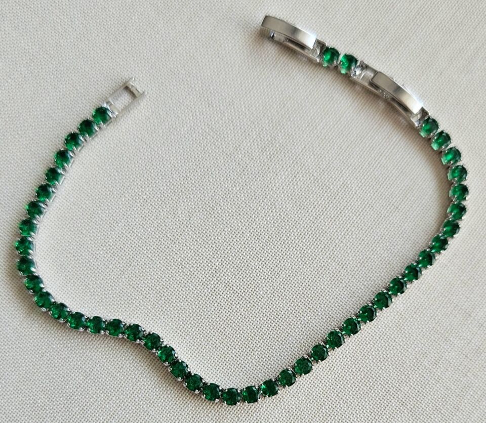 Neesa Çelik Silver Yeşil Su Yolu Bileklik 17cm+2 cm