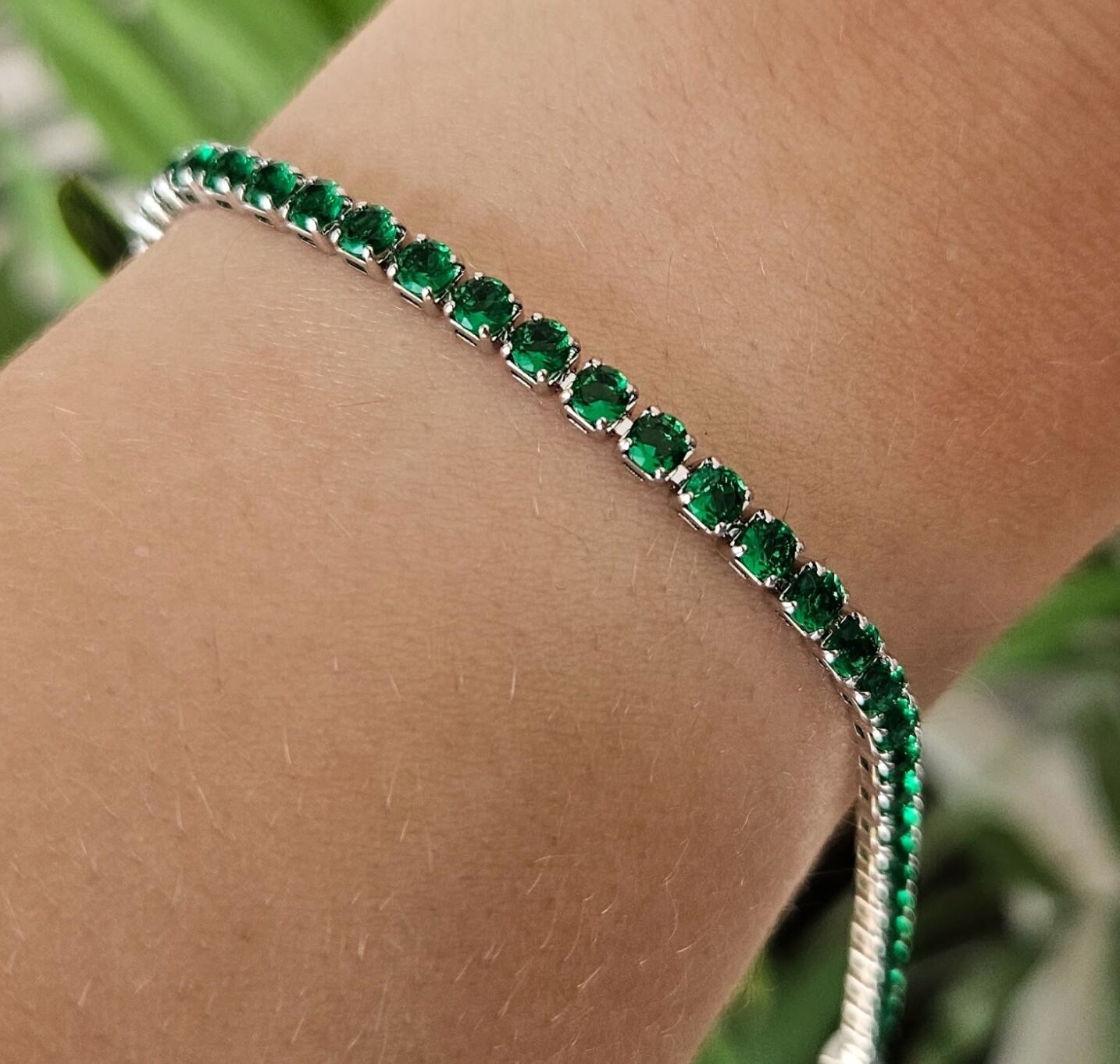 Neesa Çelik Silver Yeşil Su Yolu Bileklik 17cm+2 cm